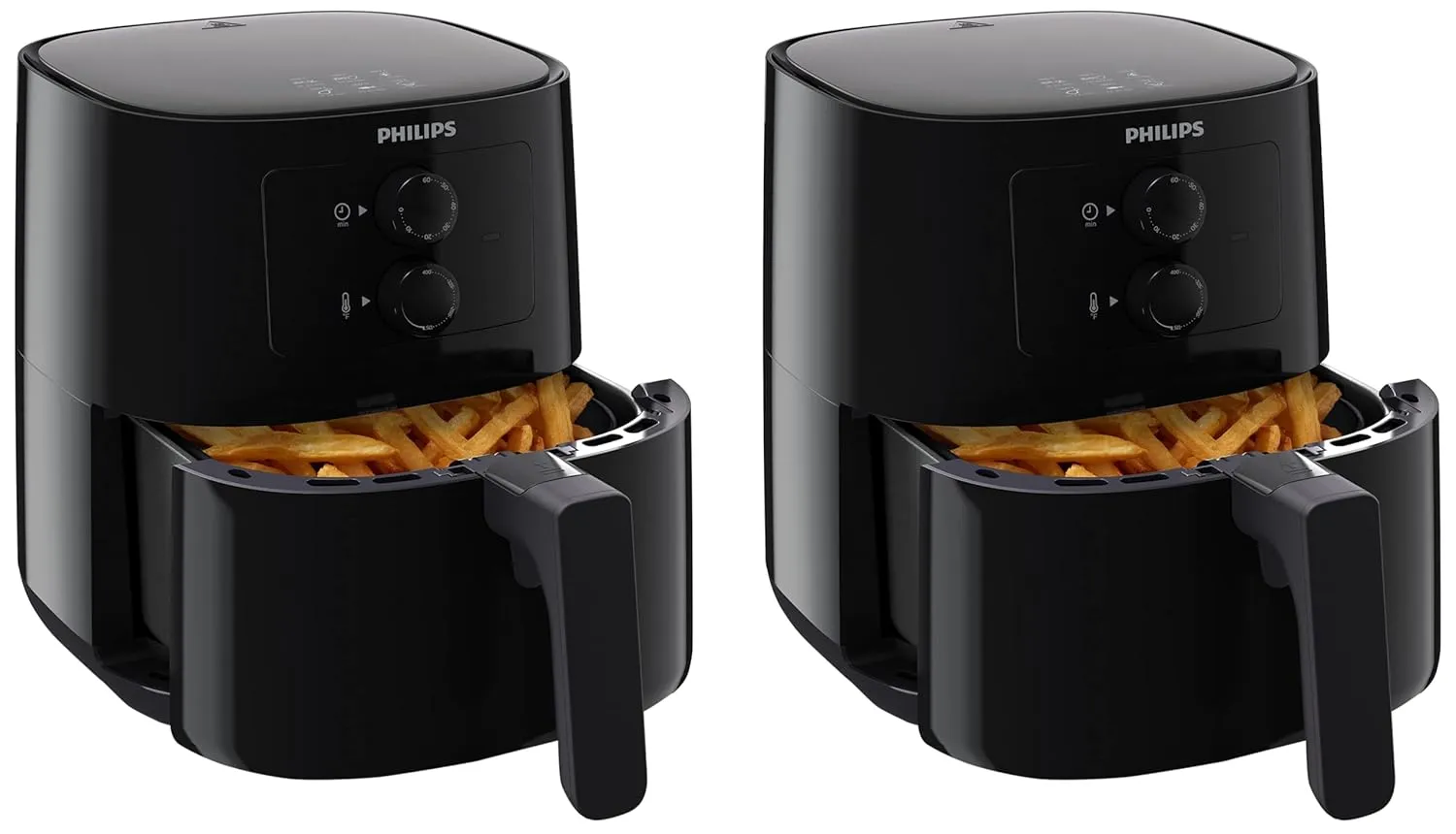 Air fryer on a kitchen counter with the basket open