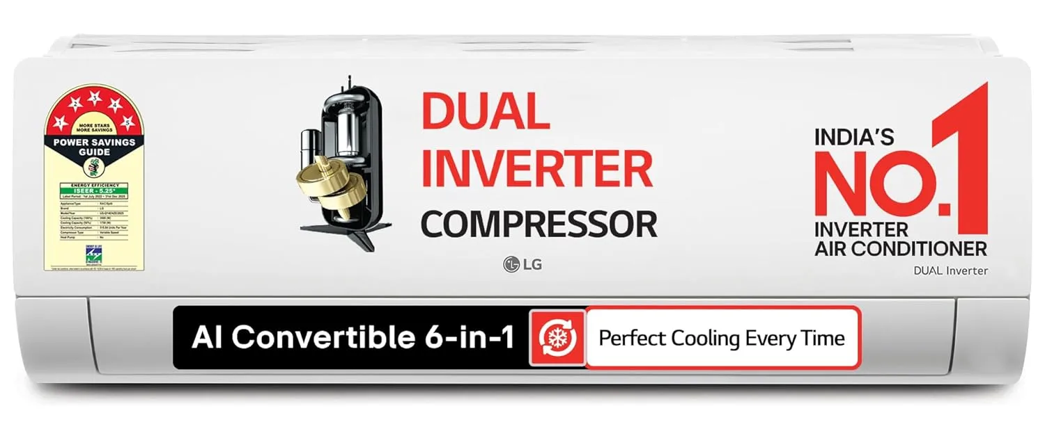 A modern, white inverter split air conditioner unit mounted on a clean living room wall.