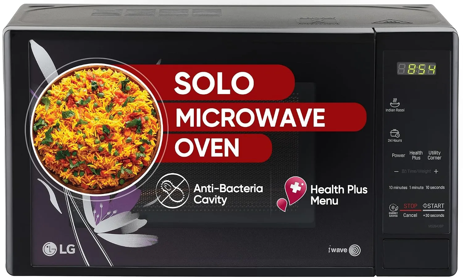 A modern convection microwave oven sitting on a clean kitchen countertop.