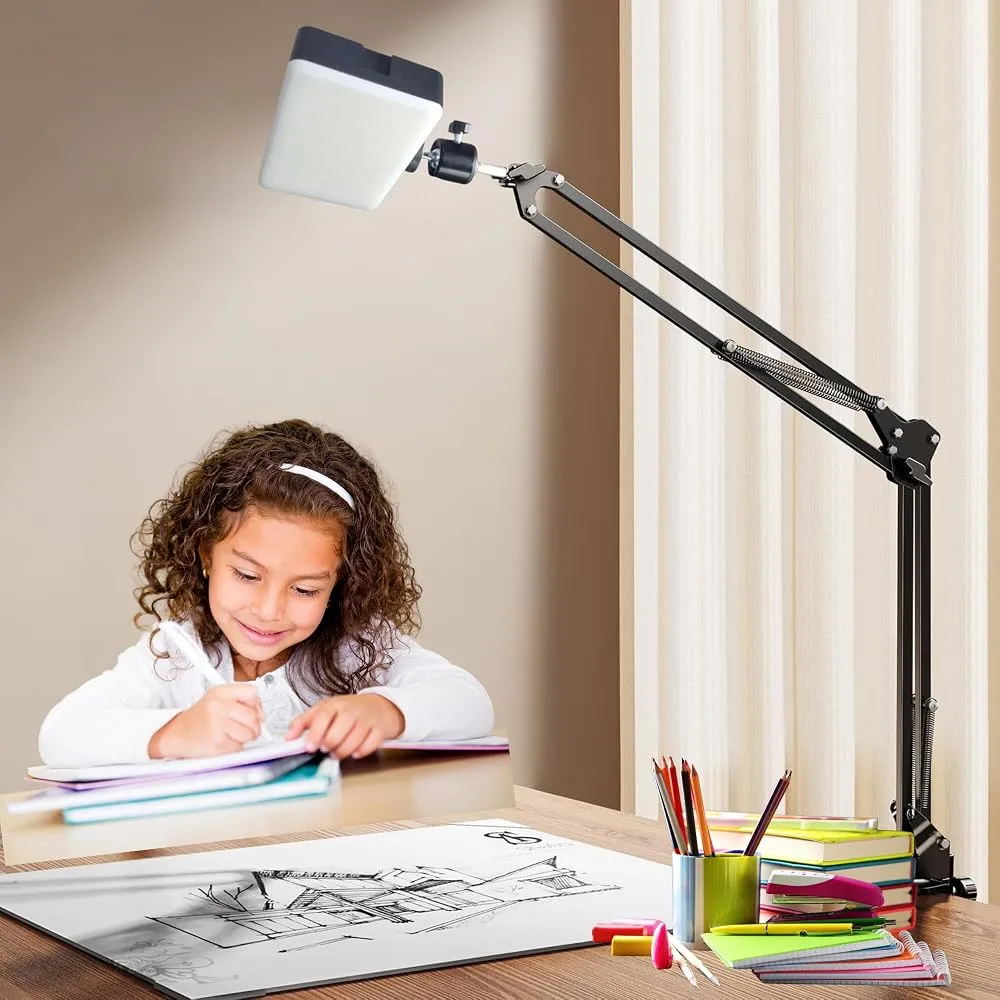 A modern smart LED desk lamp illuminating an Indian student study desk.