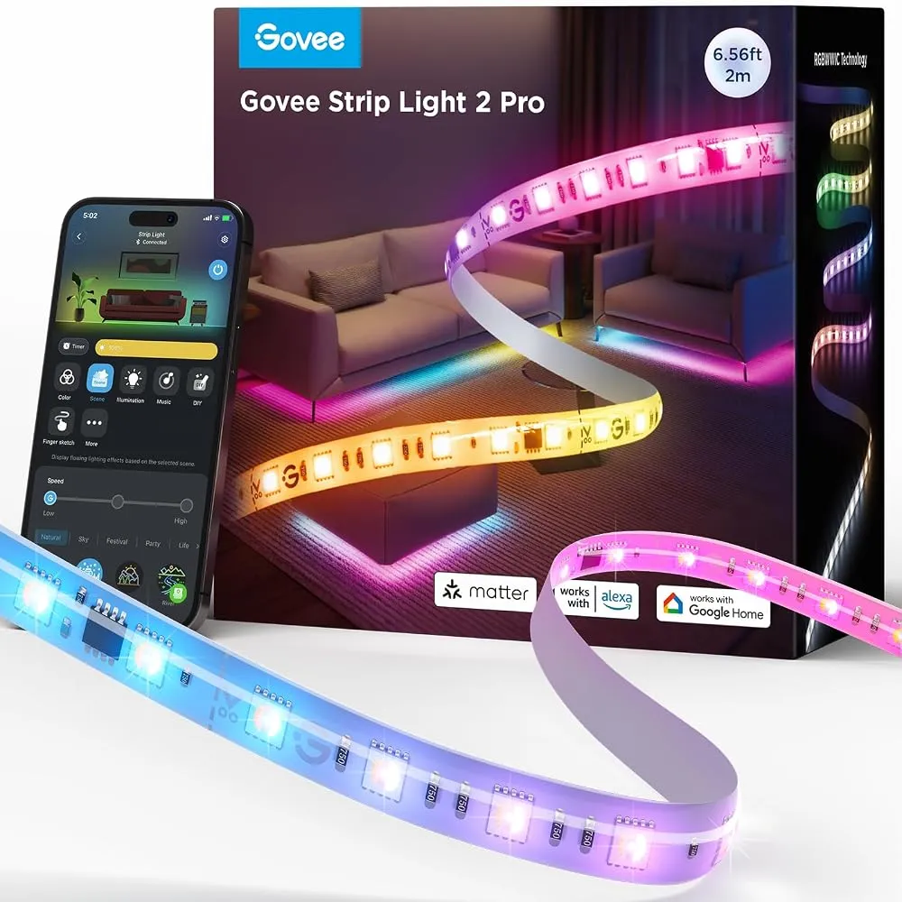 Colorful smart LED strip lights illuminating a modern Indian living room
