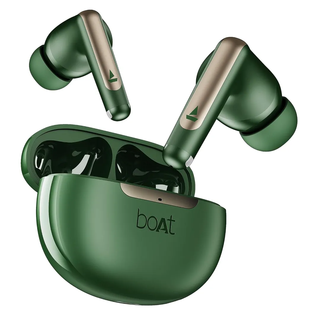 Wireless earbuds resting in an open charging case