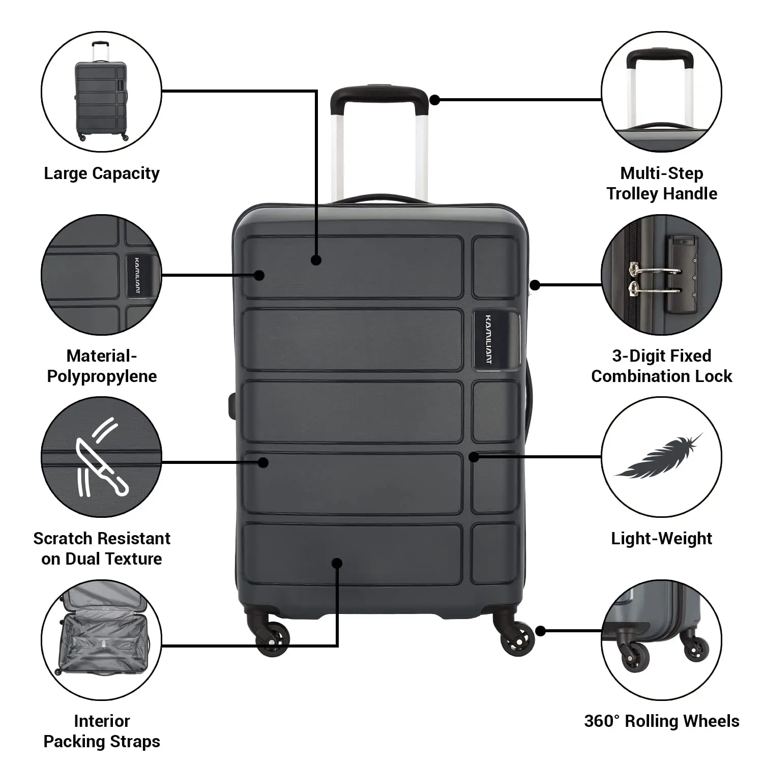 Kamiliant American Tourister Harrier 56 Cms Small Cabin Polypropylene (Pp) Hard Sided 4 Wheeler Spinner Wheels Luggage Suitcase